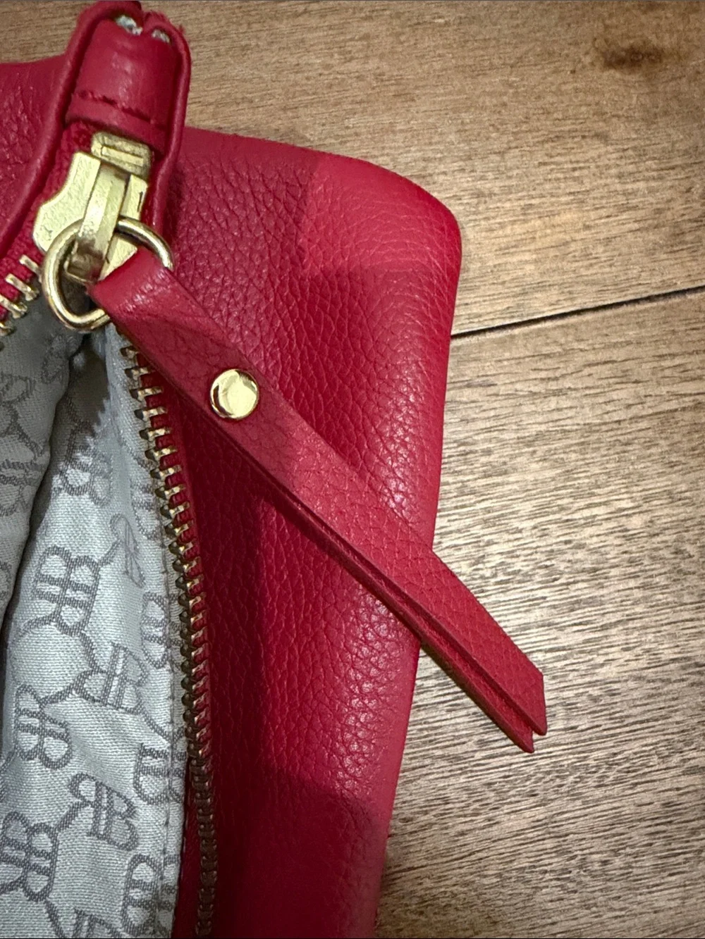 Banana Republic Red Leather Wristlet Clutch with gold zipper